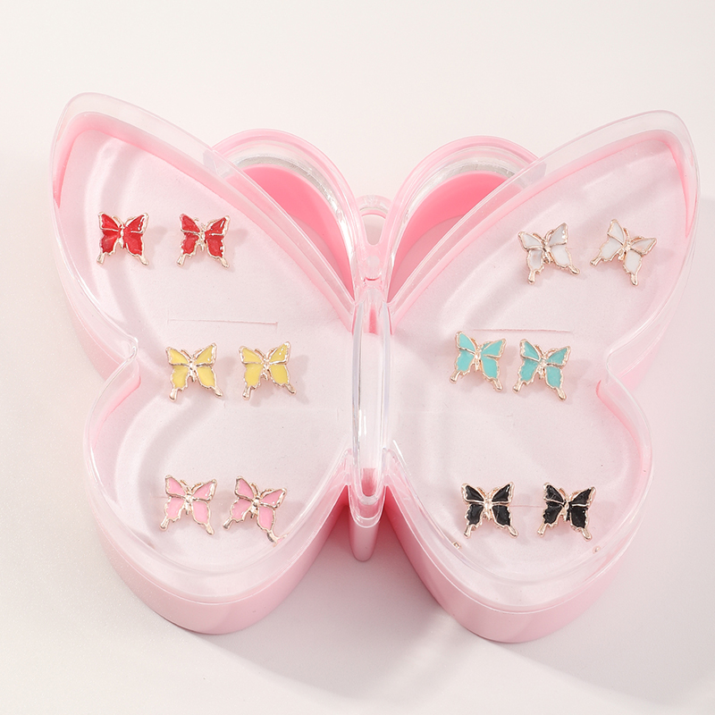 New Korean Mixed Color Butterfly Childrenu0027s Earrings Boxes 12 Combination