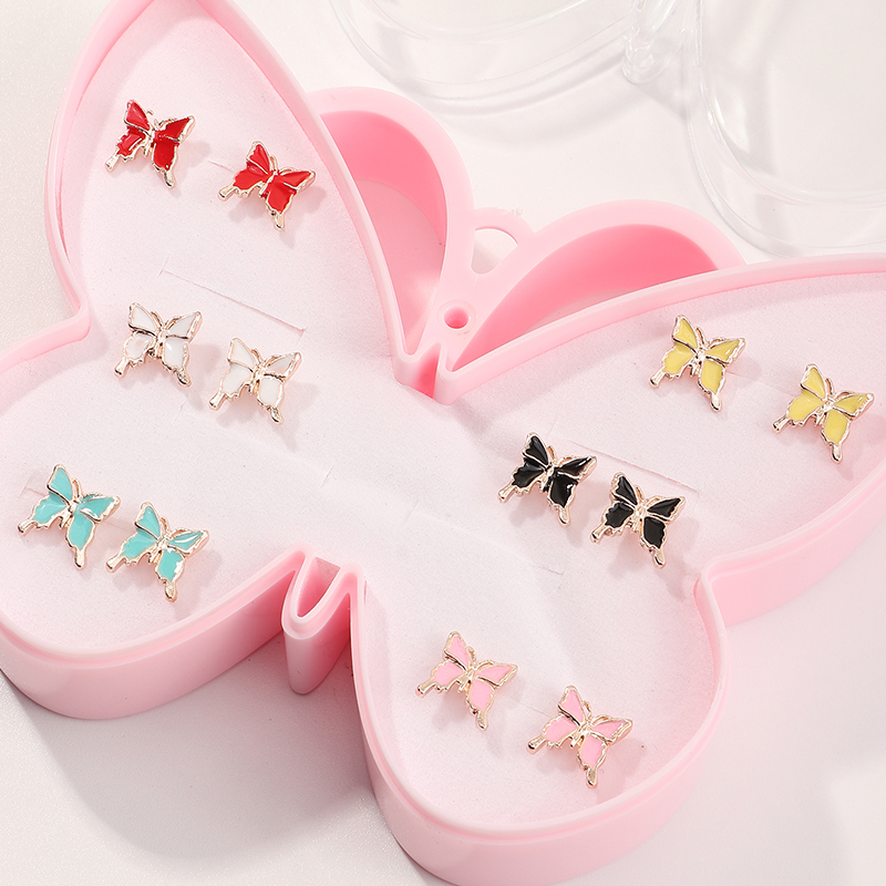 New Korean Mixed Color Butterfly Childrenu0027s Earrings Boxes 12 Combination