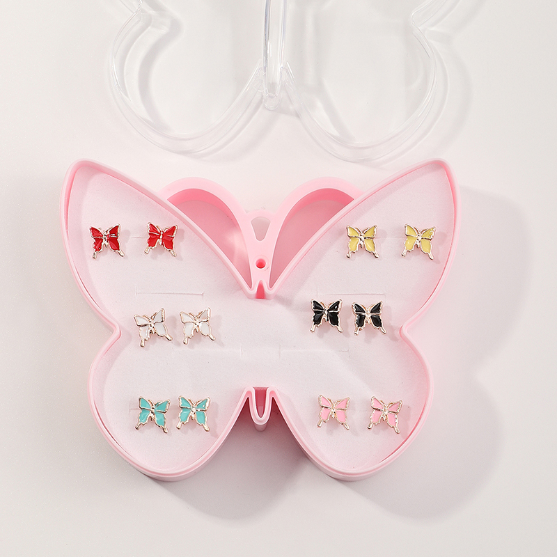 New Korean Mixed Color Butterfly Childrenu0027s Earrings Boxes 12 Combination