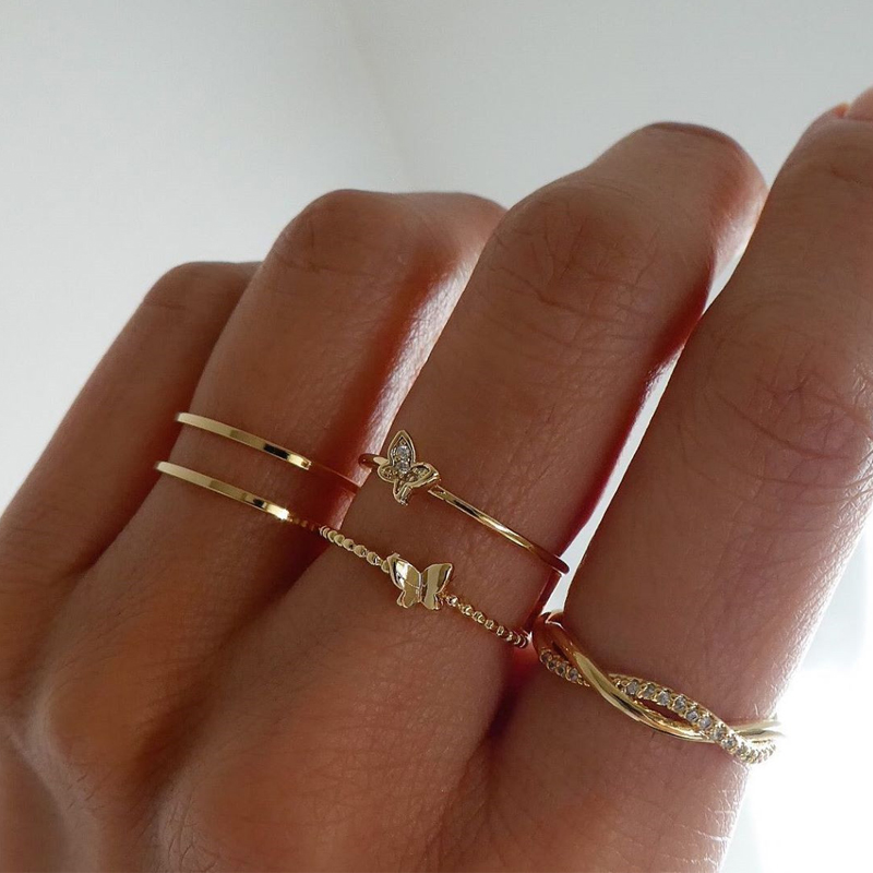 Simple Diamond Butterfly Geometric Ring Set