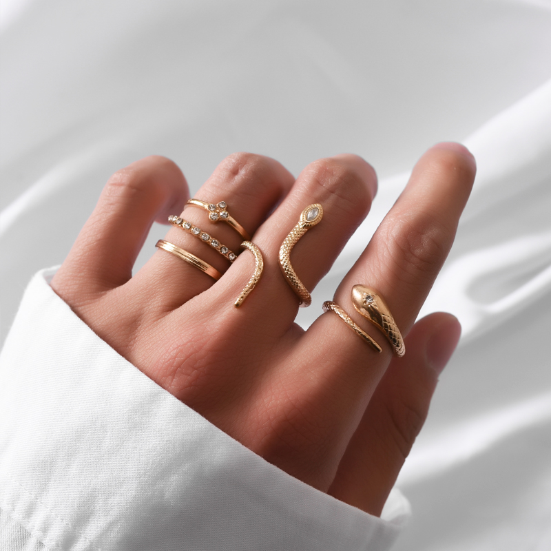 fashion open snake shape geometric ring set