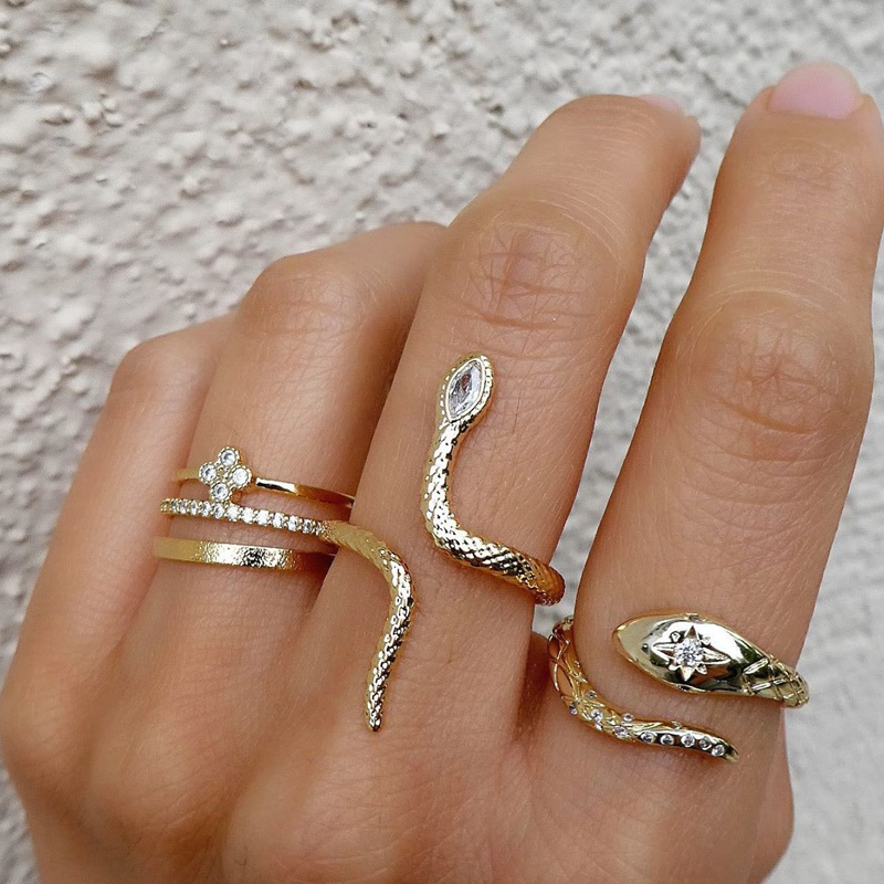 fashion open snake shape geometric ring set