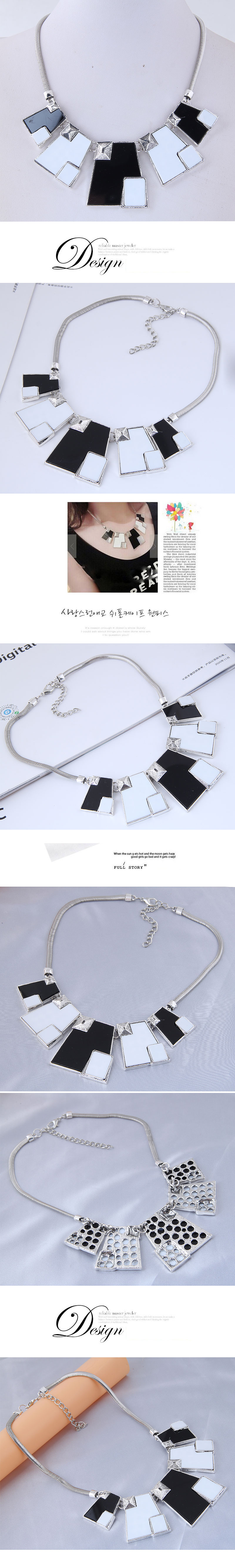 simple geometric black and white checkered alloy necklacepicture1