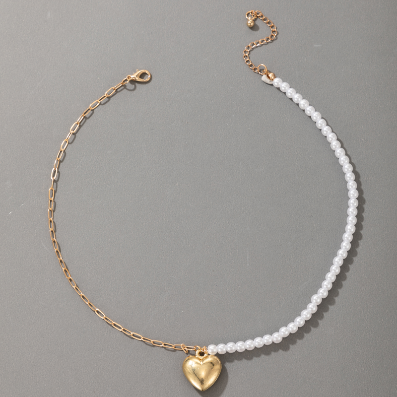 nuevo collar con colgante de corazn de melocotn asimtrico de perlas con hebilla de metalpicture2