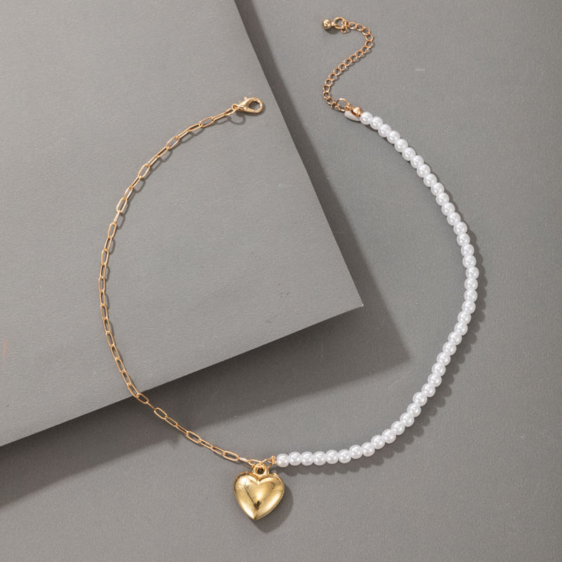 nuevo collar con colgante de corazn de melocotn asimtrico de perlas con hebilla de metalpicture6