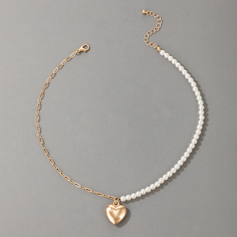 nuevo collar con colgante de corazn de melocotn asimtrico de perlas con hebilla de metalpicture7