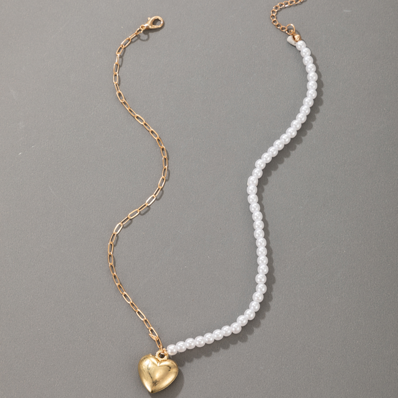 nuevo collar con colgante de corazn de melocotn asimtrico de perlas con hebilla de metalpicture8