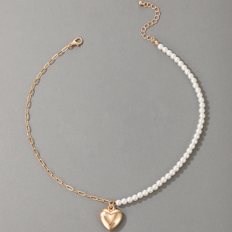 nuevo collar con colgante de corazn de melocotn asimtrico de perlas con hebilla de metalpicture11