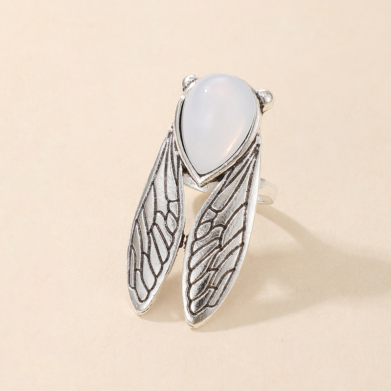 wholesale jewelry fashion simple white jade wings ring nihaojewelry