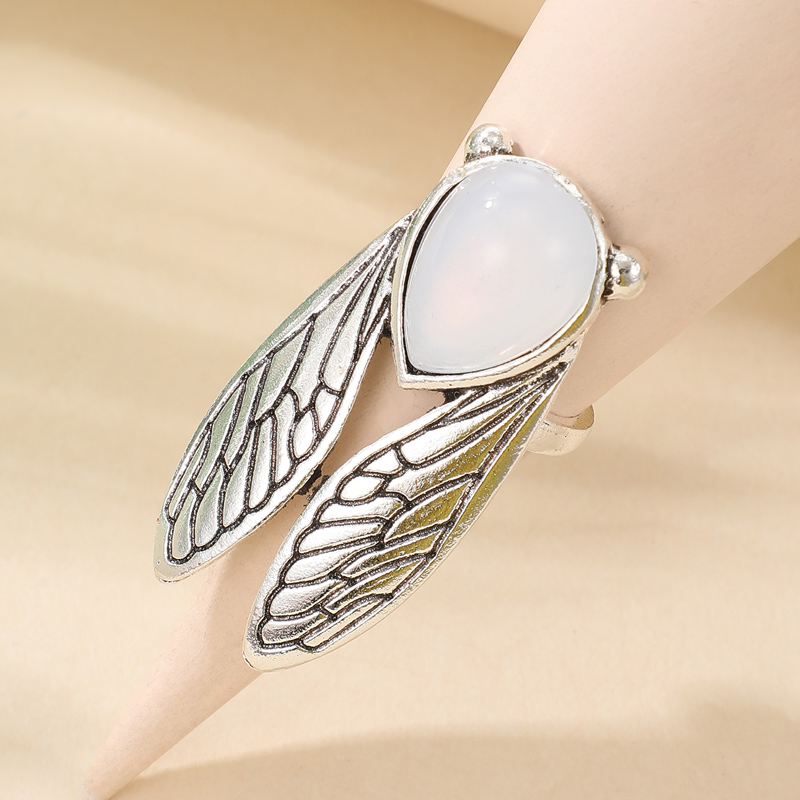 wholesale jewelry fashion simple white jade wings ring nihaojewelry