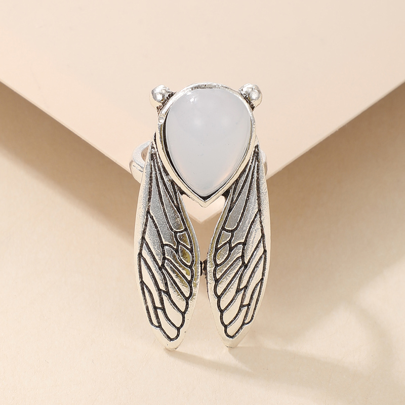 wholesale jewelry fashion simple white jade wings ring nihaojewelry