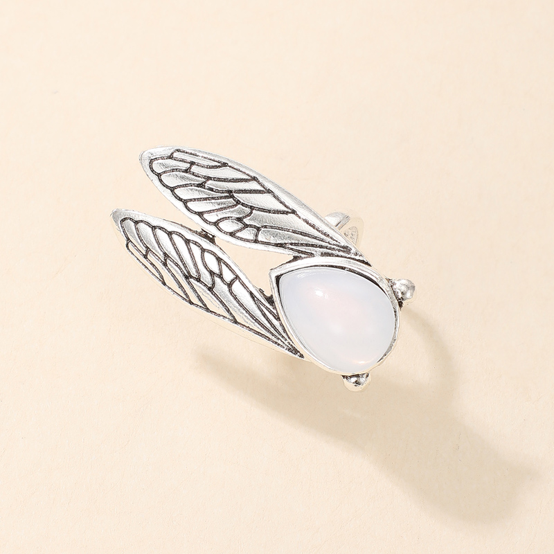 wholesale jewelry fashion simple white jade wings ring nihaojewelry