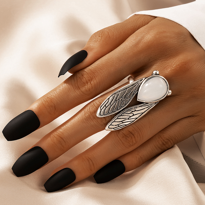 wholesale jewelry fashion simple white jade wings ring nihaojewelry