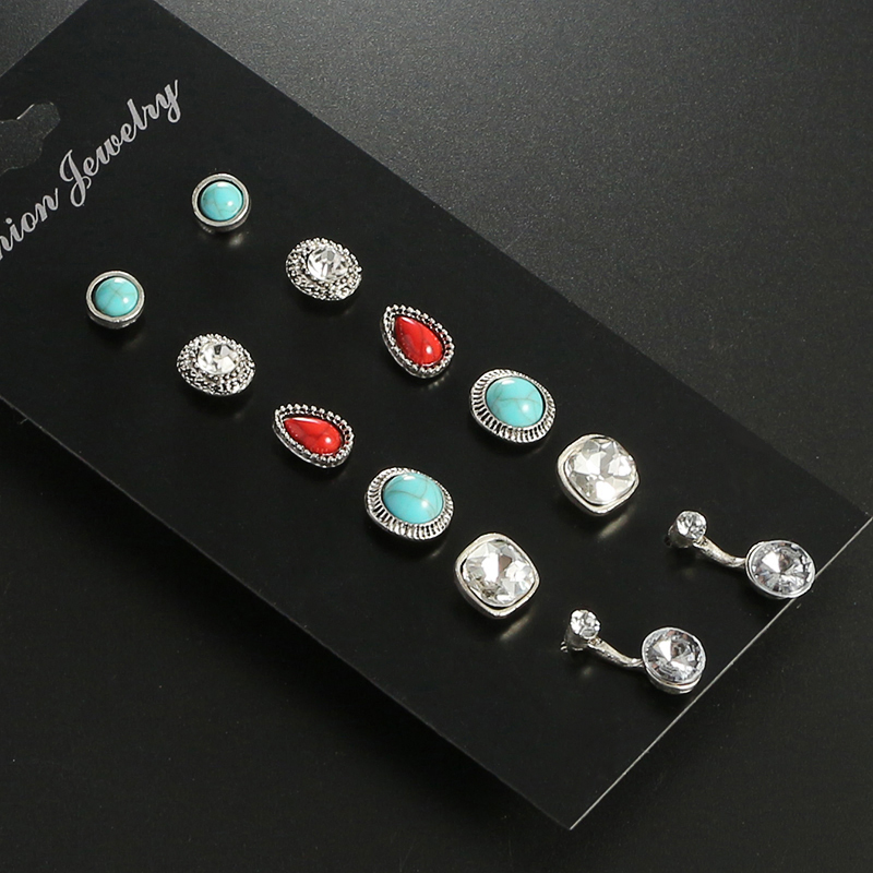 Nihaojewelry mode boucles d39oreilles diamant turquoise rubis ensemble bijoux en grospicture1