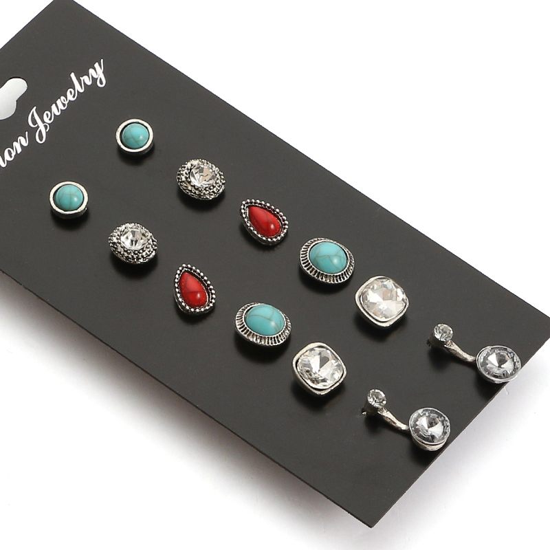 Nihaojewelry mode boucles d39oreilles diamant turquoise rubis ensemble bijoux en grospicture5