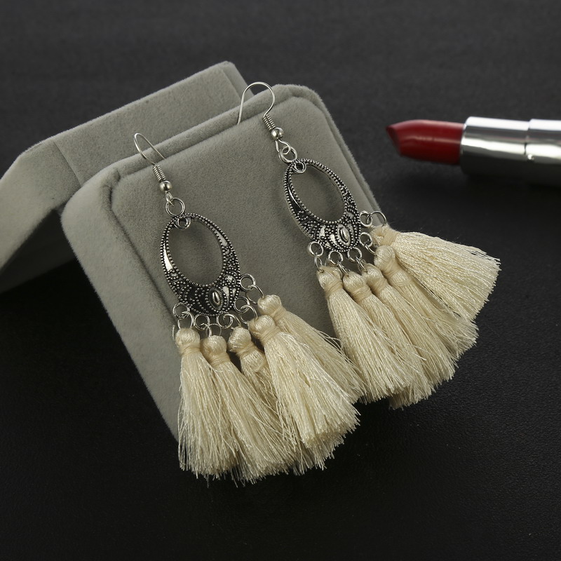 Nihaojewelry ethnic style alloy hollow carved oval long tassel earrings Wholesale jewelrypicture1