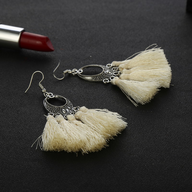 Nihaojewelry ethnic style alloy hollow carved oval long tassel earrings Wholesale jewelrypicture2