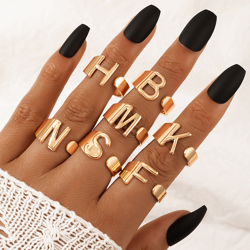 Nihaojewelry jewelry wholesale letter open ring 7-piece set