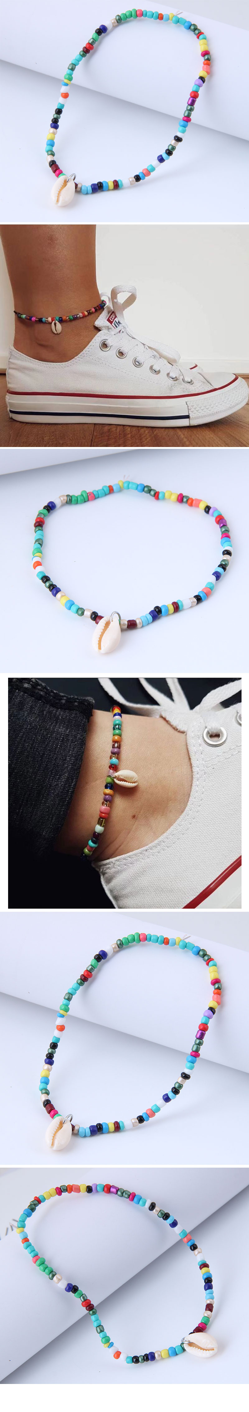 Nihaojewelry jewelry wholesale contrast color beads pendant anklet