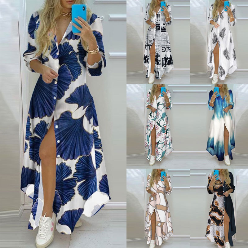 Nihaojewelry Fashion Printed Long Sleeve Shirt Long Dress Wholesalepicture1