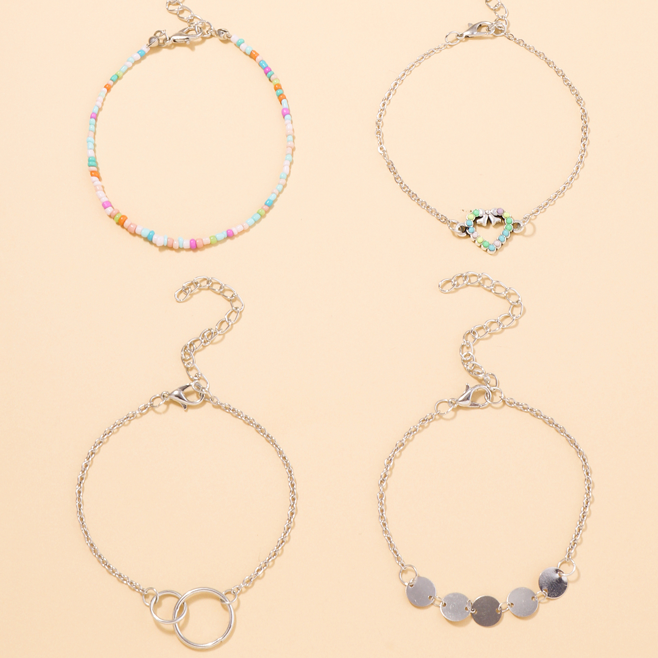 Nihaojewelry Jewelry Wholesale Color Beads Peach Heart Circle Pendant Childrens Bracelet Setpicture2