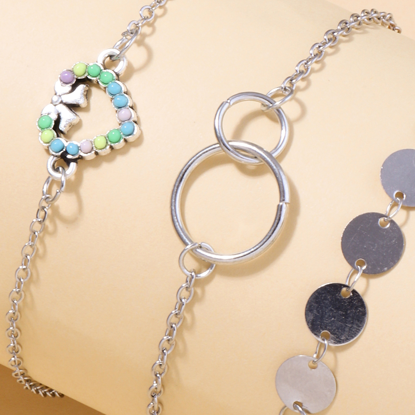 Nihaojewelry Jewelry Wholesale Color Beads Peach Heart Circle Pendant Childrens Bracelet Setpicture3