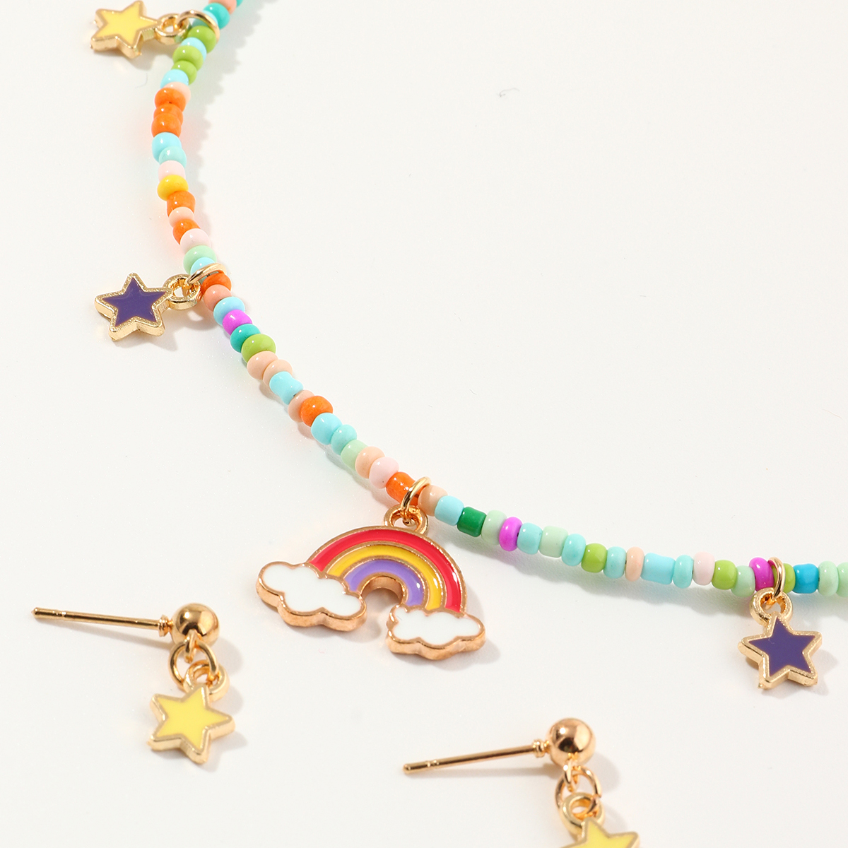 Nihaojewelry Colored Beads Childrenu0027s Necklace Star Earrings Set Jewelry Wholesale