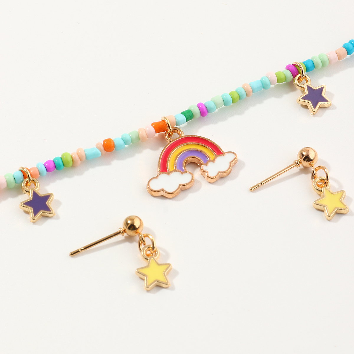 Nihaojewelry Colored Beads Childrenu0027s Necklace Star Earrings Set Jewelry Wholesale