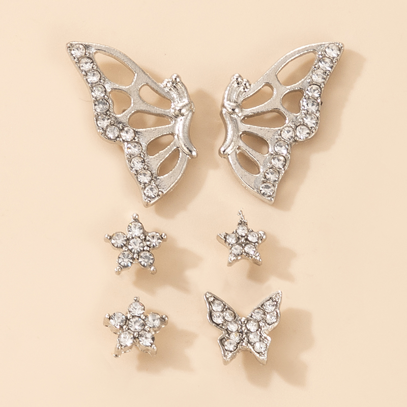 simple  diamondstudded butterfly flower star earrings setpicture1