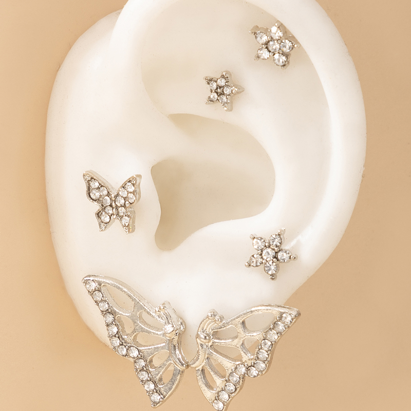 simple  diamondstudded butterfly flower star earrings setpicture2