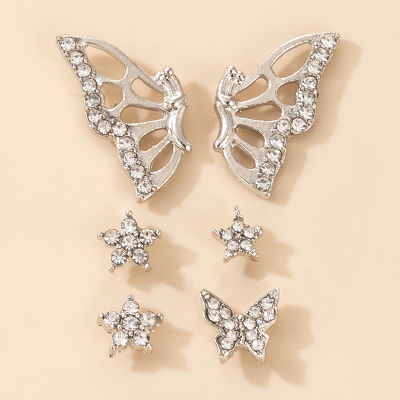 simple  diamondstudded butterfly flower star earrings setpicture3