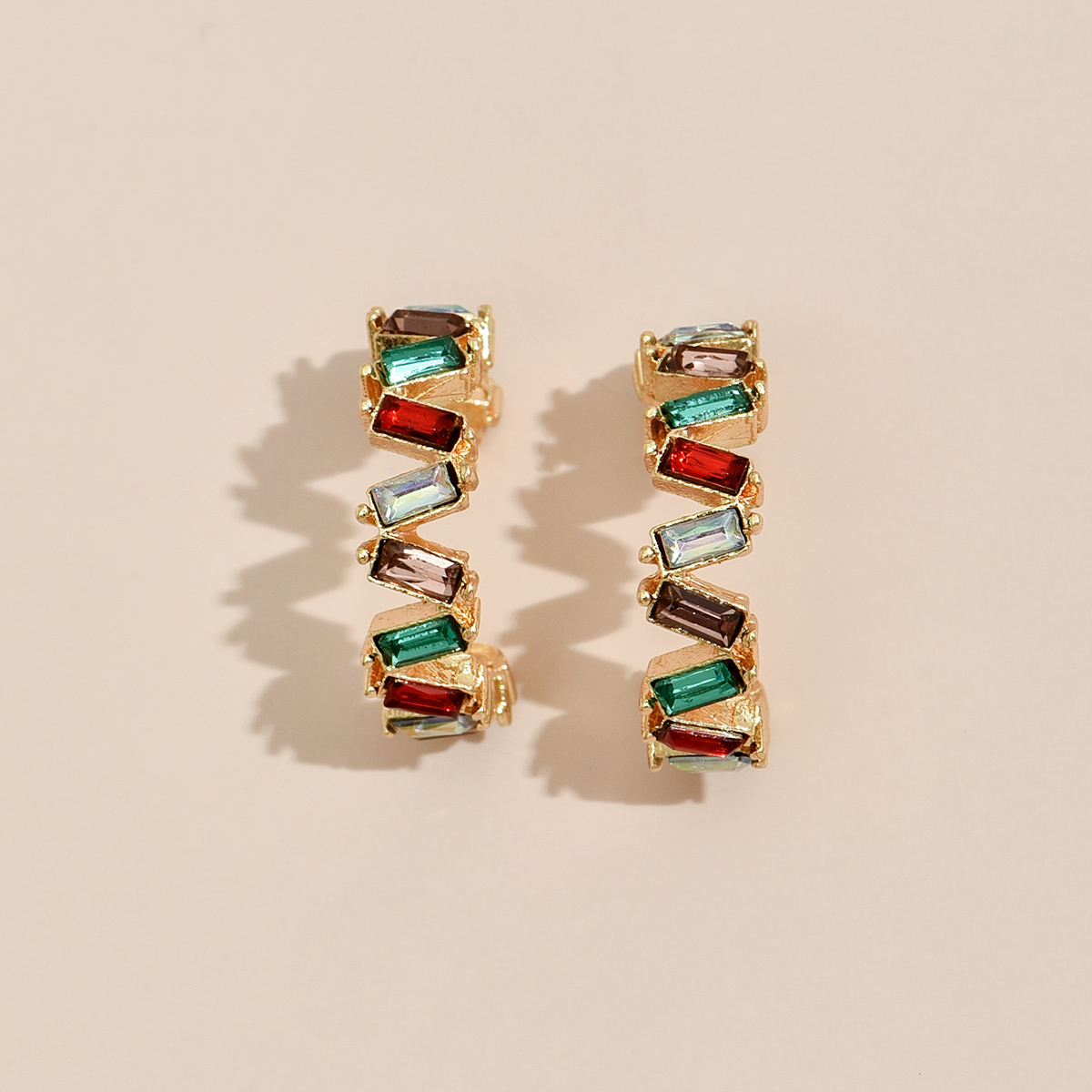 Fashion rainbow color diamond Cshaped earringspicture2