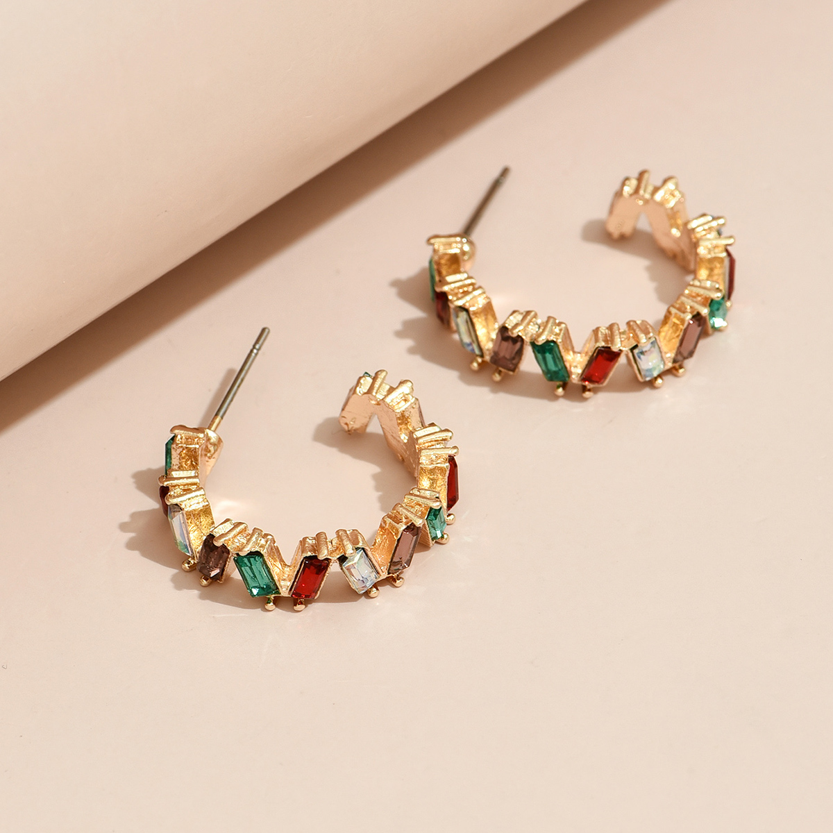 Fashion rainbow color diamond Cshaped earringspicture3