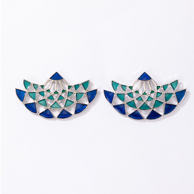 reative retro alloy dripping blue fanshaped earringspicture2