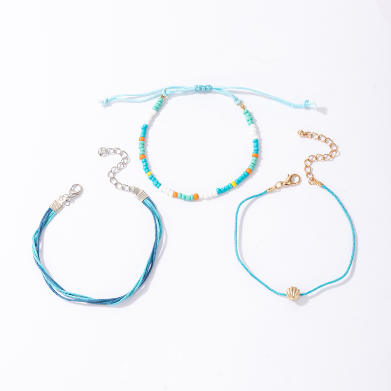 Bohemian style color rice beads hit color shell bracelet 3 piece setpicture1