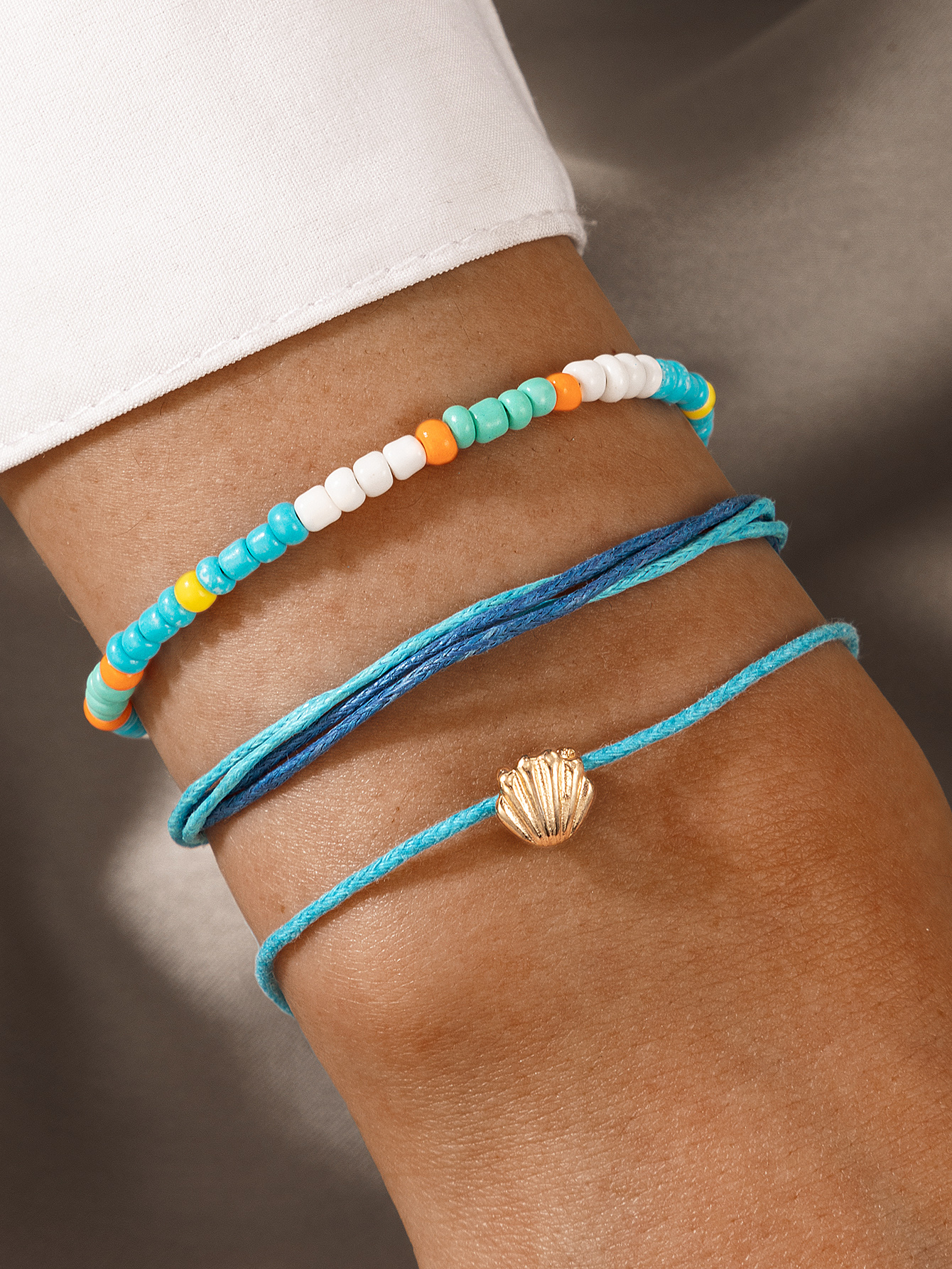 Bohemian style color rice beads hit color shell bracelet 3 piece setpicture3