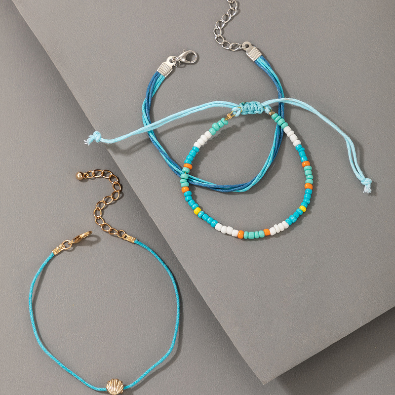Bohemian style color rice beads hit color shell bracelet 3 piece setpicture7