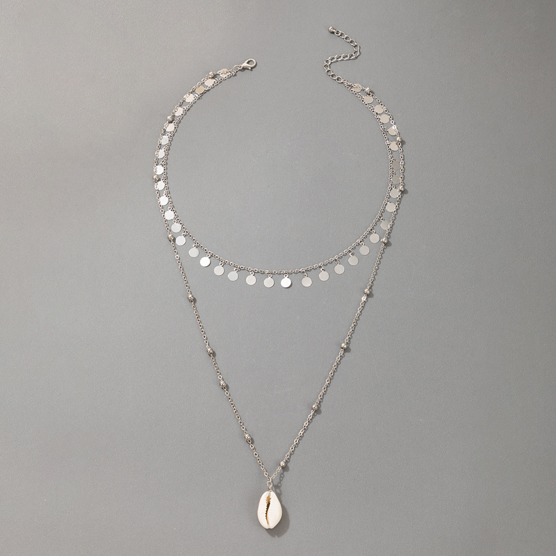 Retro Disc Tassel Silver Round Bead Shell Pendant Necklacepicture2