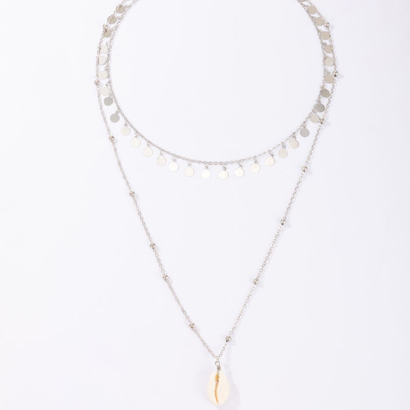 Retro Disc Tassel Silver Round Bead Shell Pendant Necklacepicture4