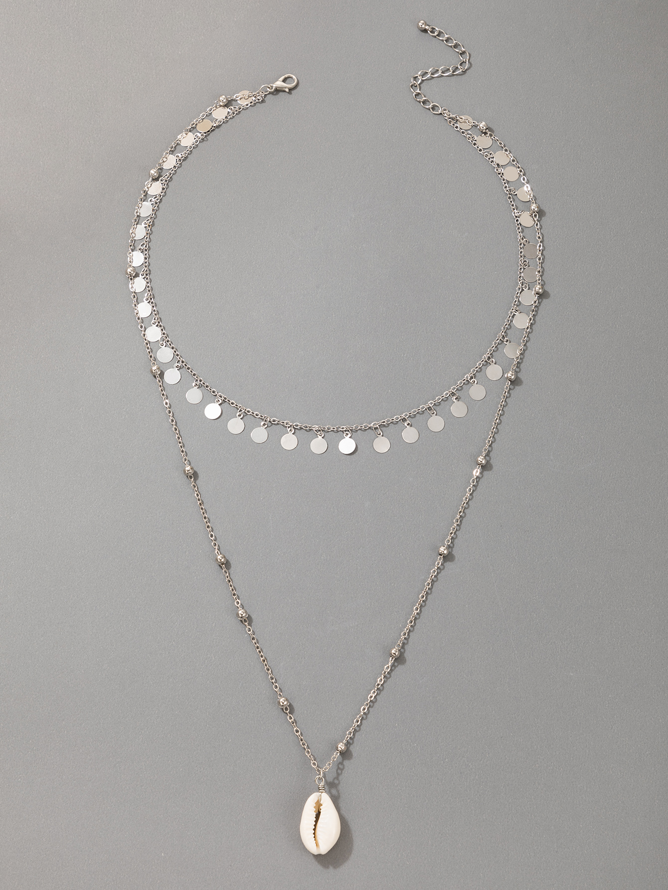 Retro Disc Tassel Silver Round Bead Shell Pendant Necklacepicture5