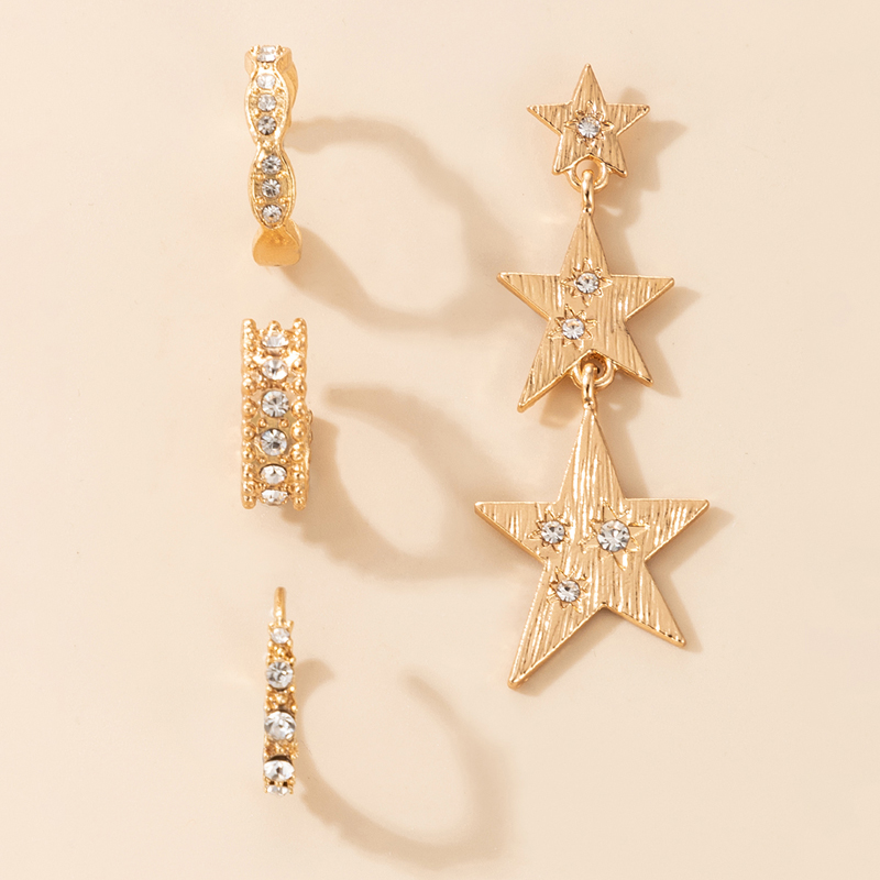 fashion simple asymmetric diamond star circle earringspicture1