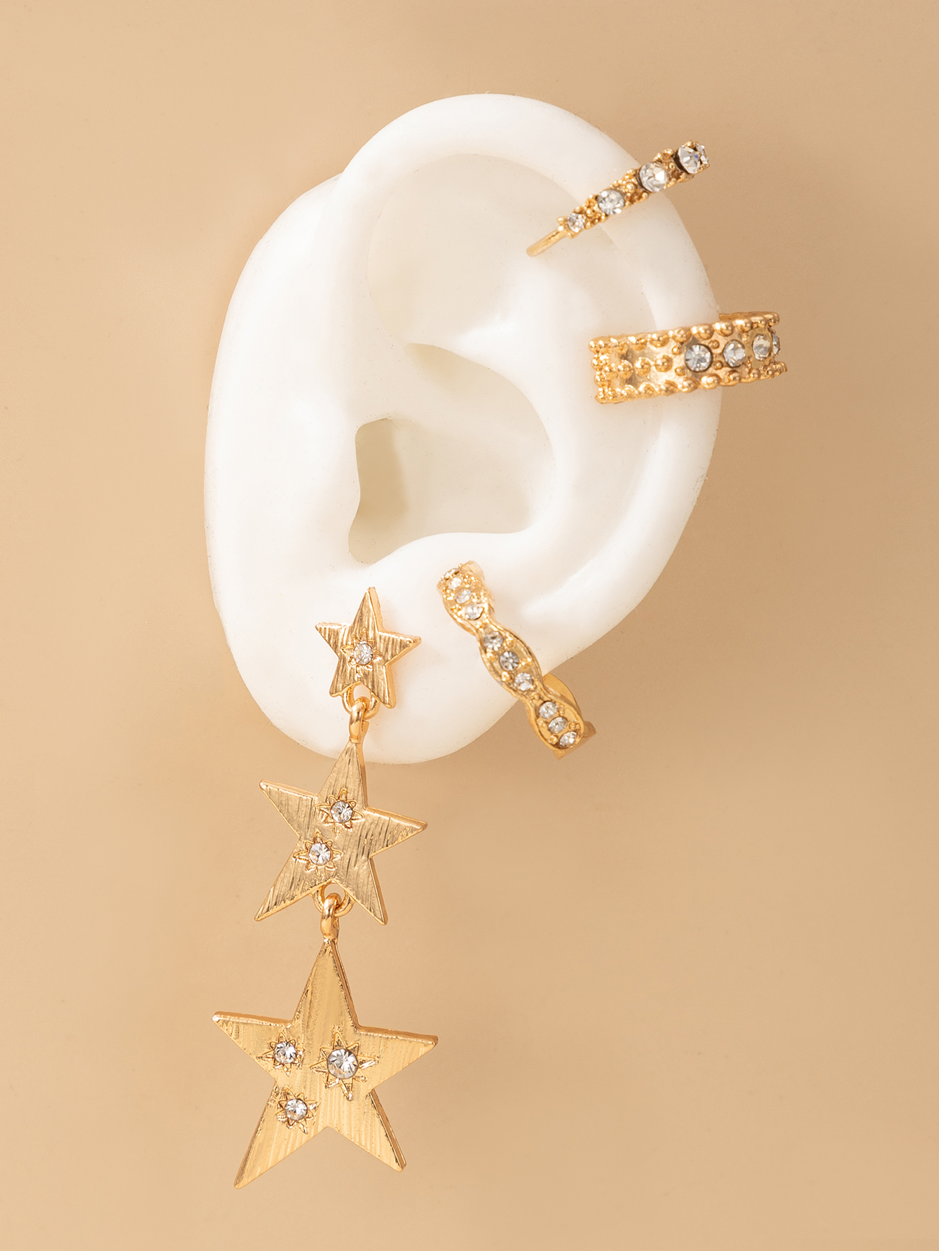 fashion simple asymmetric diamond star circle earringspicture2