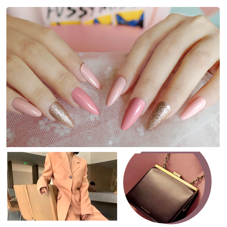Fashion longpointed almond round head gold powder nail nailpicture2