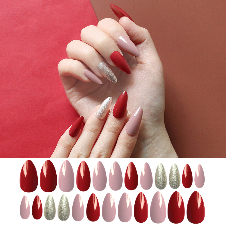Fashion Bean Paste Color Pointed Long Nail Pieces Finishedpicture1