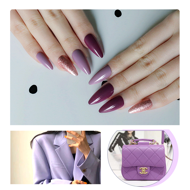Fashion Onion Powder Purple Long Pointed Nail Pieces Finishedpicture2
