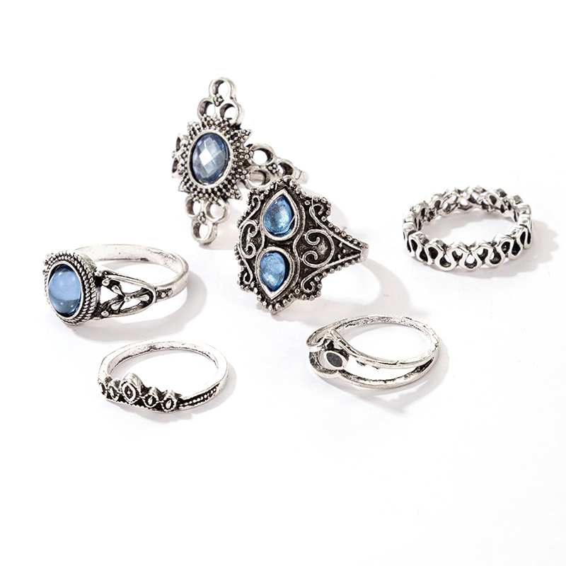 retro geometric blue gemstone twist ring set of 6picture4