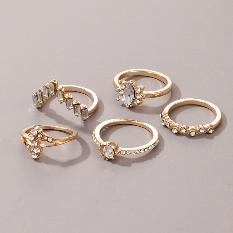 wholesale fashion gold diamond irregular ring 5piece setpicture2