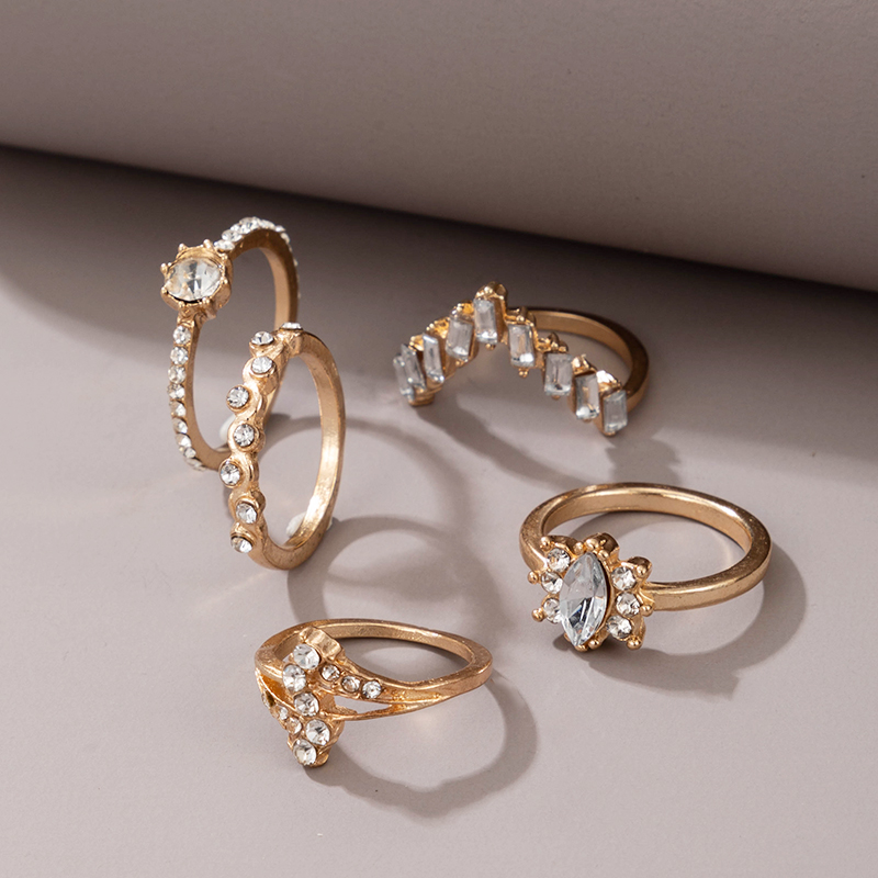 wholesale fashion gold diamond irregular ring 5piece setpicture3