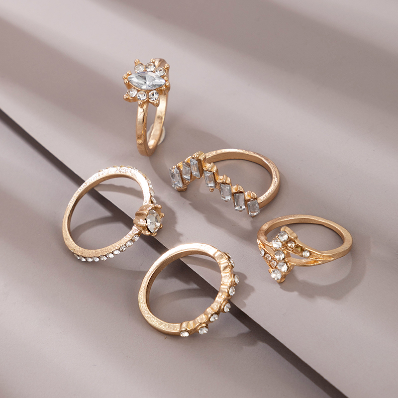 wholesale fashion gold diamond irregular ring 5piece setpicture4