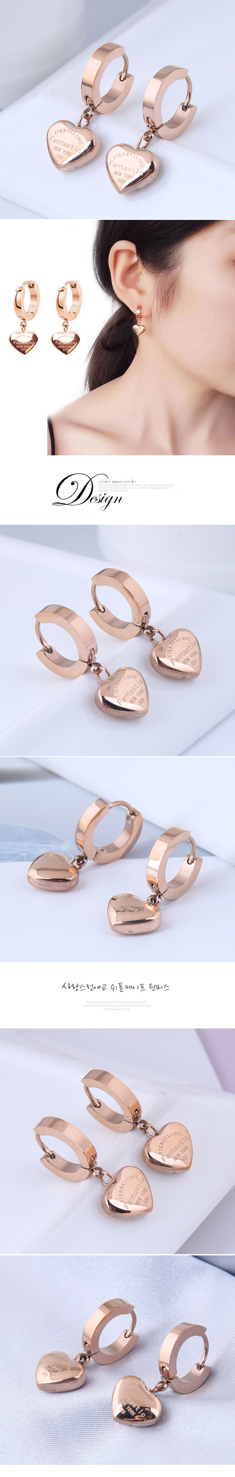 simple peach heart titanium steel earrings wholesalepicture1